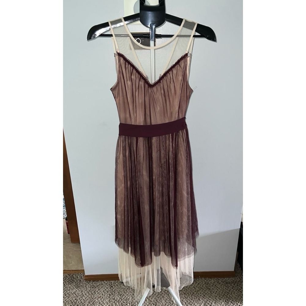 Sheer Overlay Midi Dress in Mauve and Cream